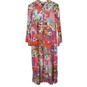 Natori Zip‎ Front Asian Pink Floral Kimono/Kaftan